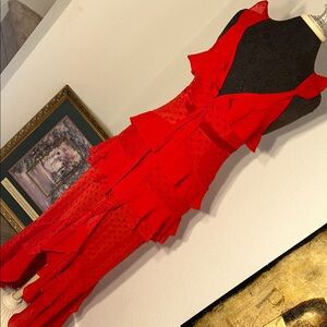 Vici Scarlet Asymmetrical Ruffle Dress